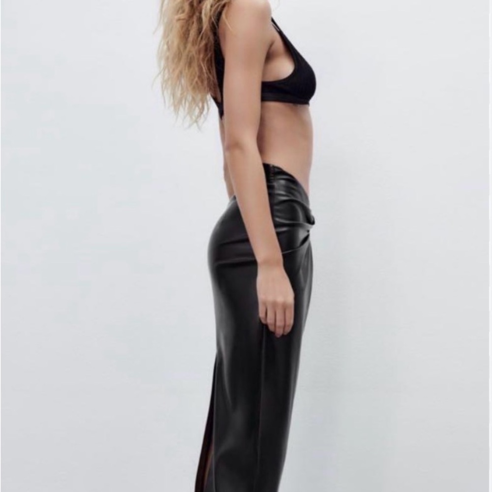 Zara Black Vegan Leather High Waisted Pencil Skirt